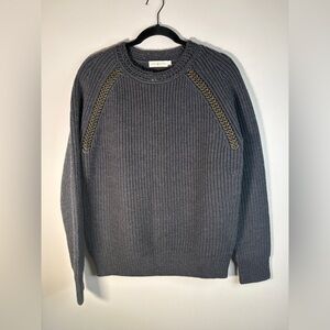 Tory Burch Trudy Chain Pullover Women’s Large Wool Sweater Gray Heavy Weight